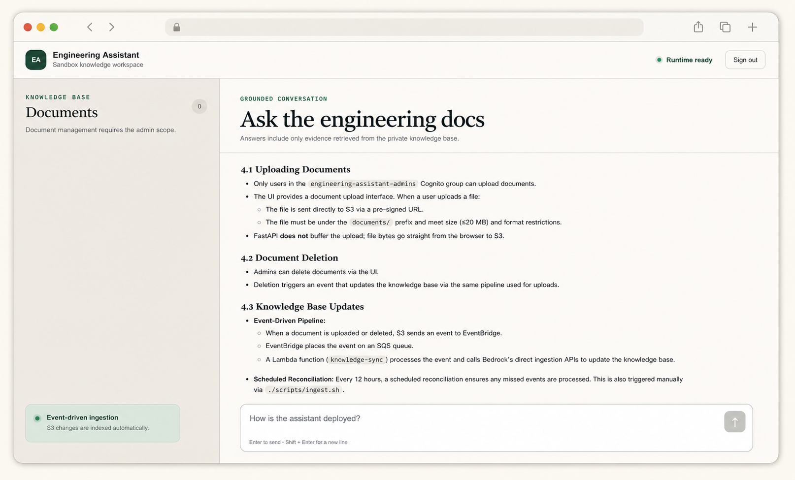 Engineering Assistant product interface
